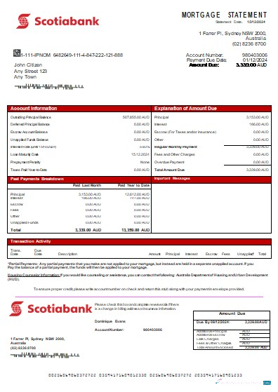 Download Australia Scotiabank bank mortgage statement scr Photoshop template